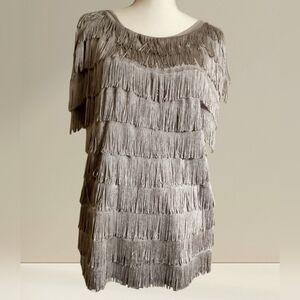 INC Gray Fringe Embellished Top